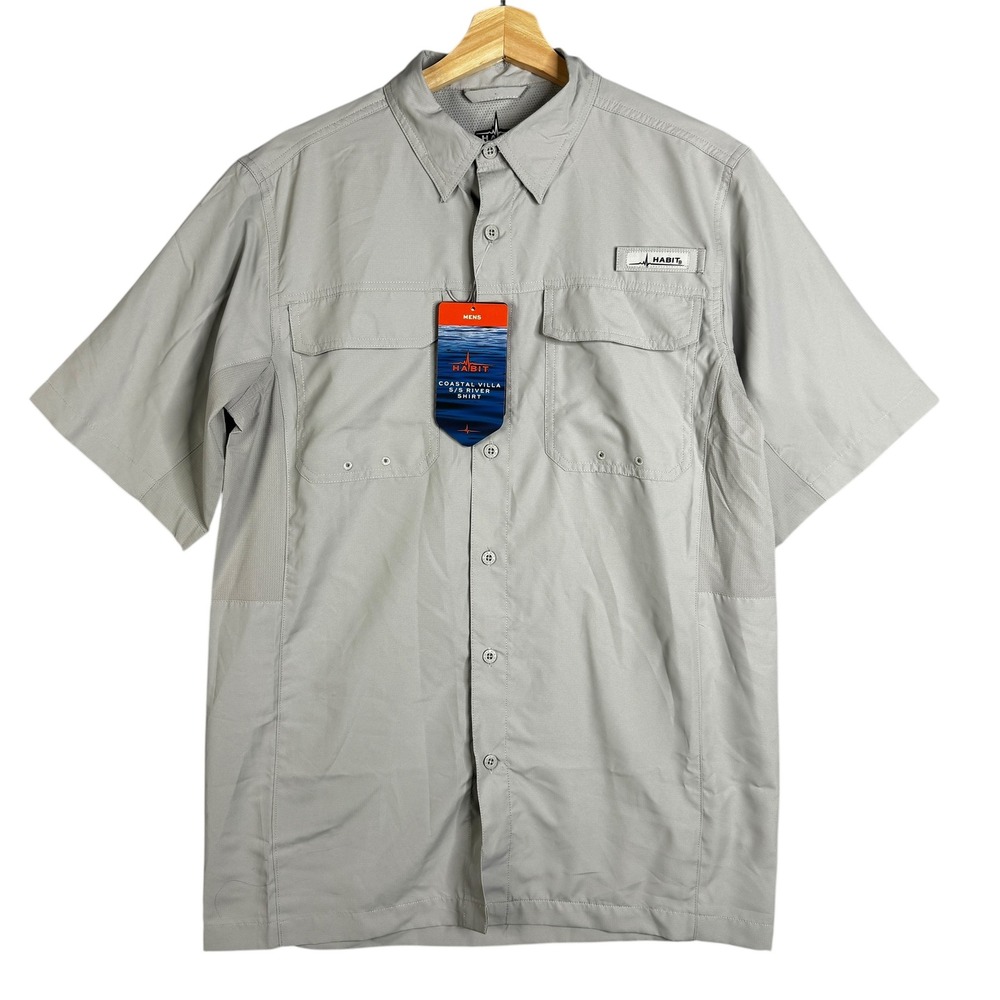 Habit Mens Coastal‎ Villa Short Sleeve River Shirt Mirage Gray UPF Size S